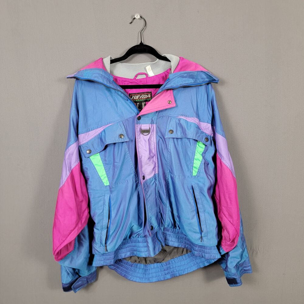 Nevica Retro Neon Colorblock Ski Snowboard Jacket Hooded Vintage 90s